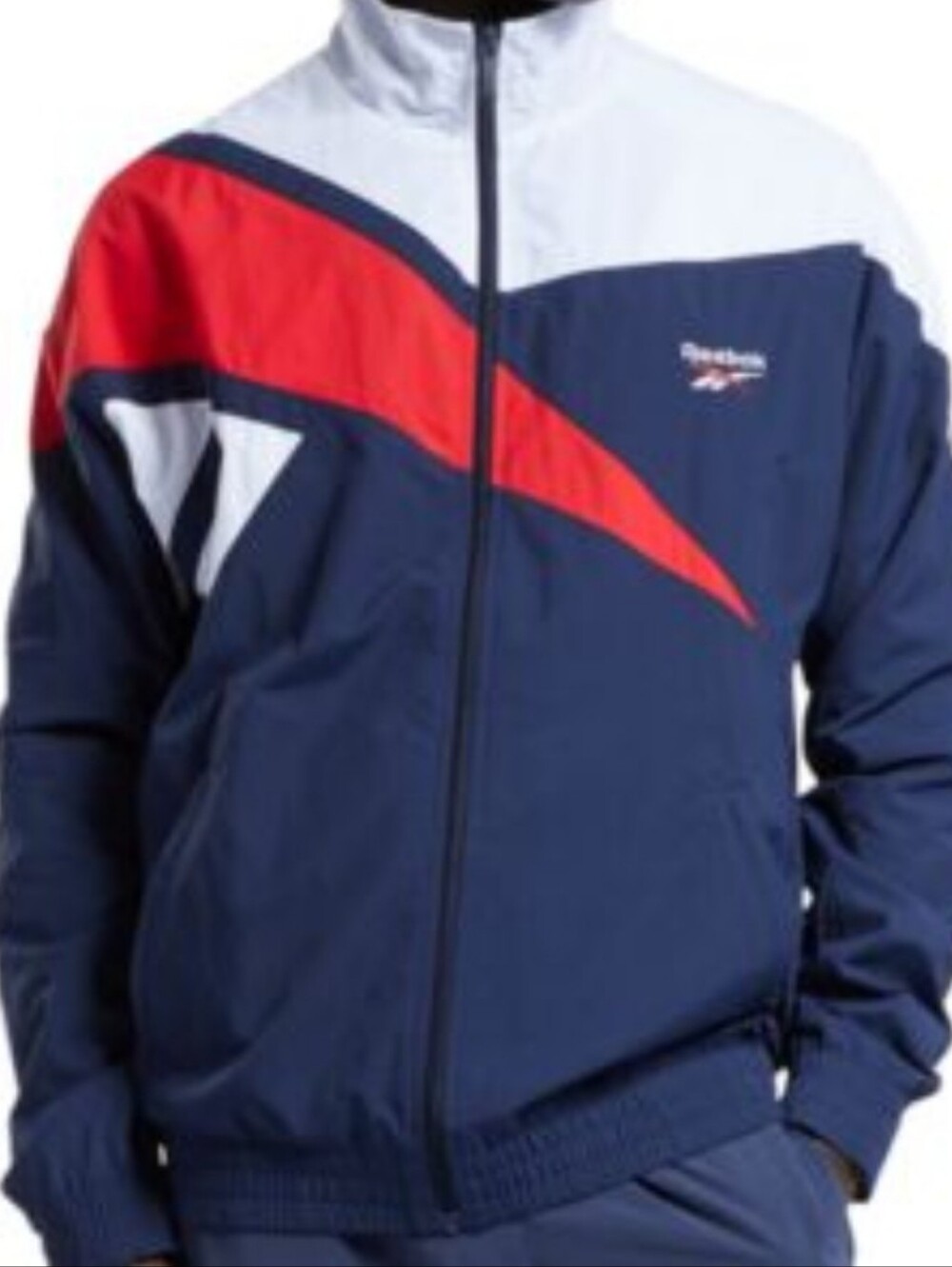 Reebok Men's Track Jacket Navy Red White Size L Classic Full Zip Windbreaker NWT